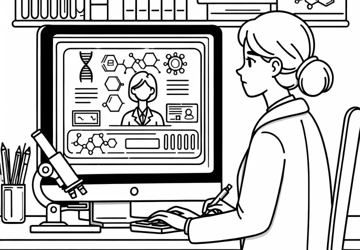 Forsker ved analyse af data på computer – Malebillede gratis