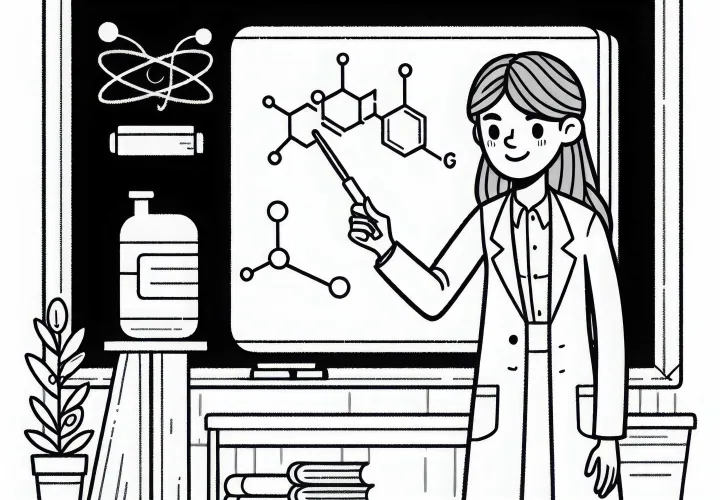 Forsker forklarer en videnskabelig teori ved tavlen – Malebog gratis