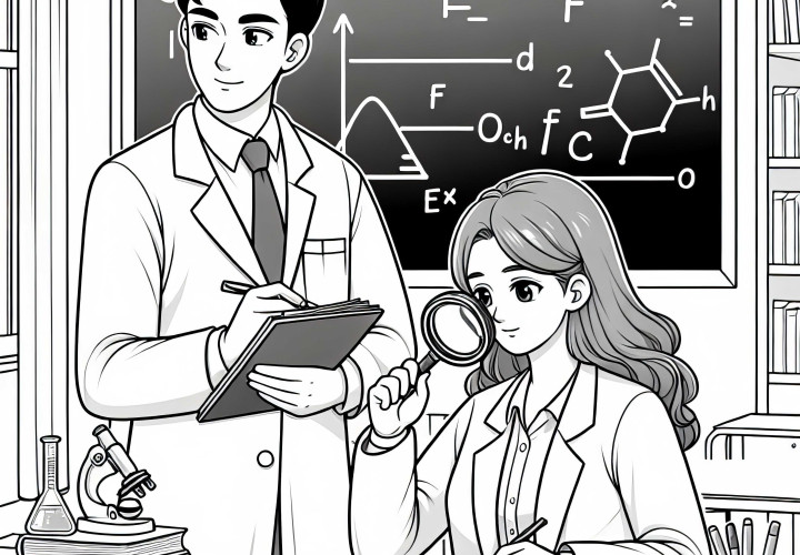Universidad con científico dibujo para colorear gratuito