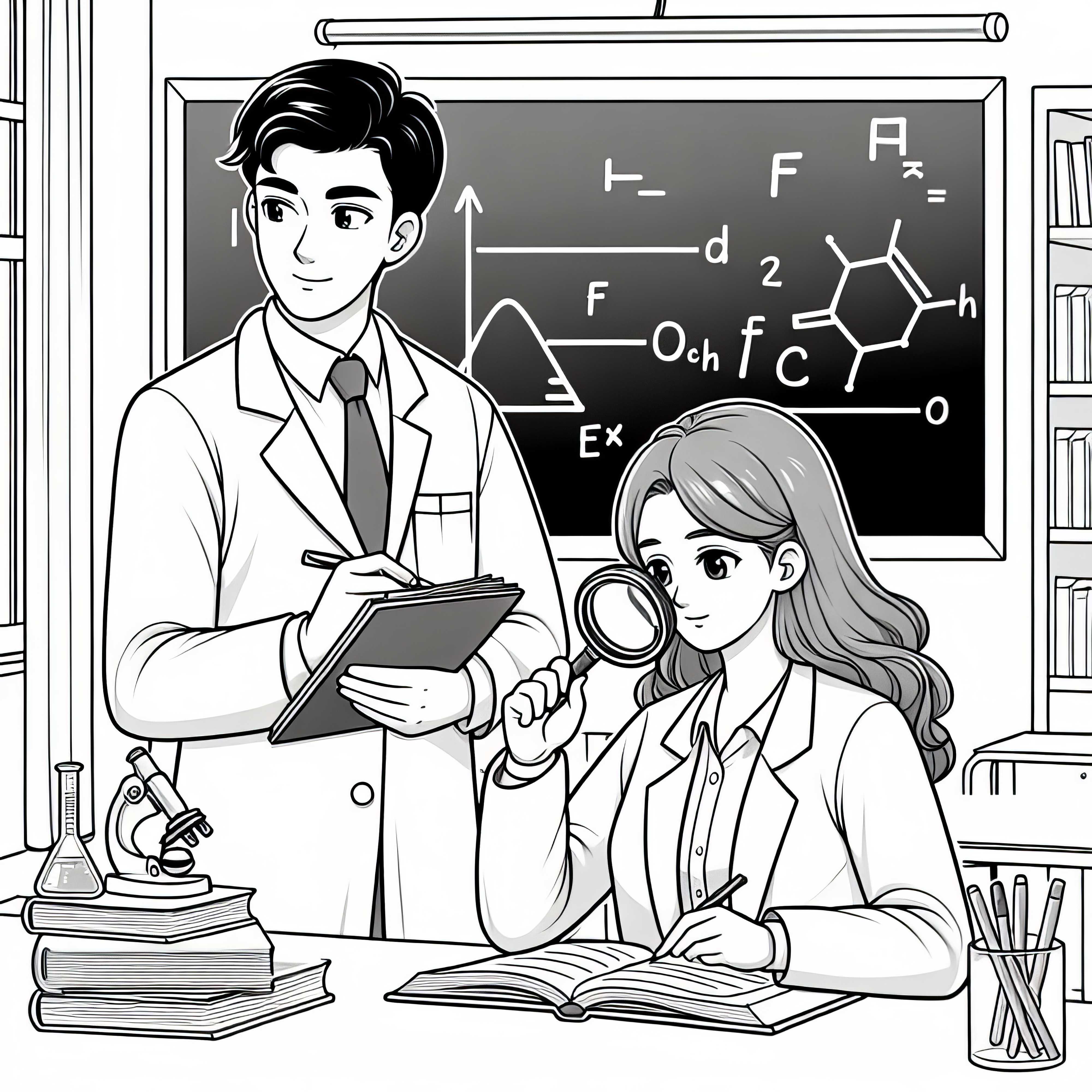 Universidad con científico dibujo para colorear gratis