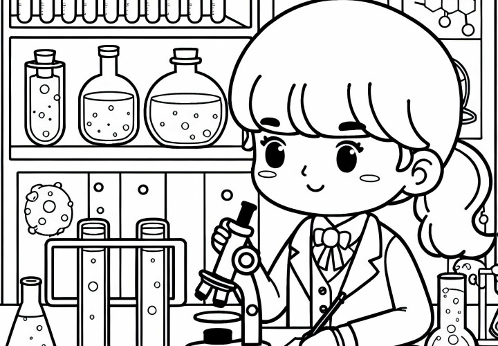 Labor con científicos - Plantilla para colorear gratis