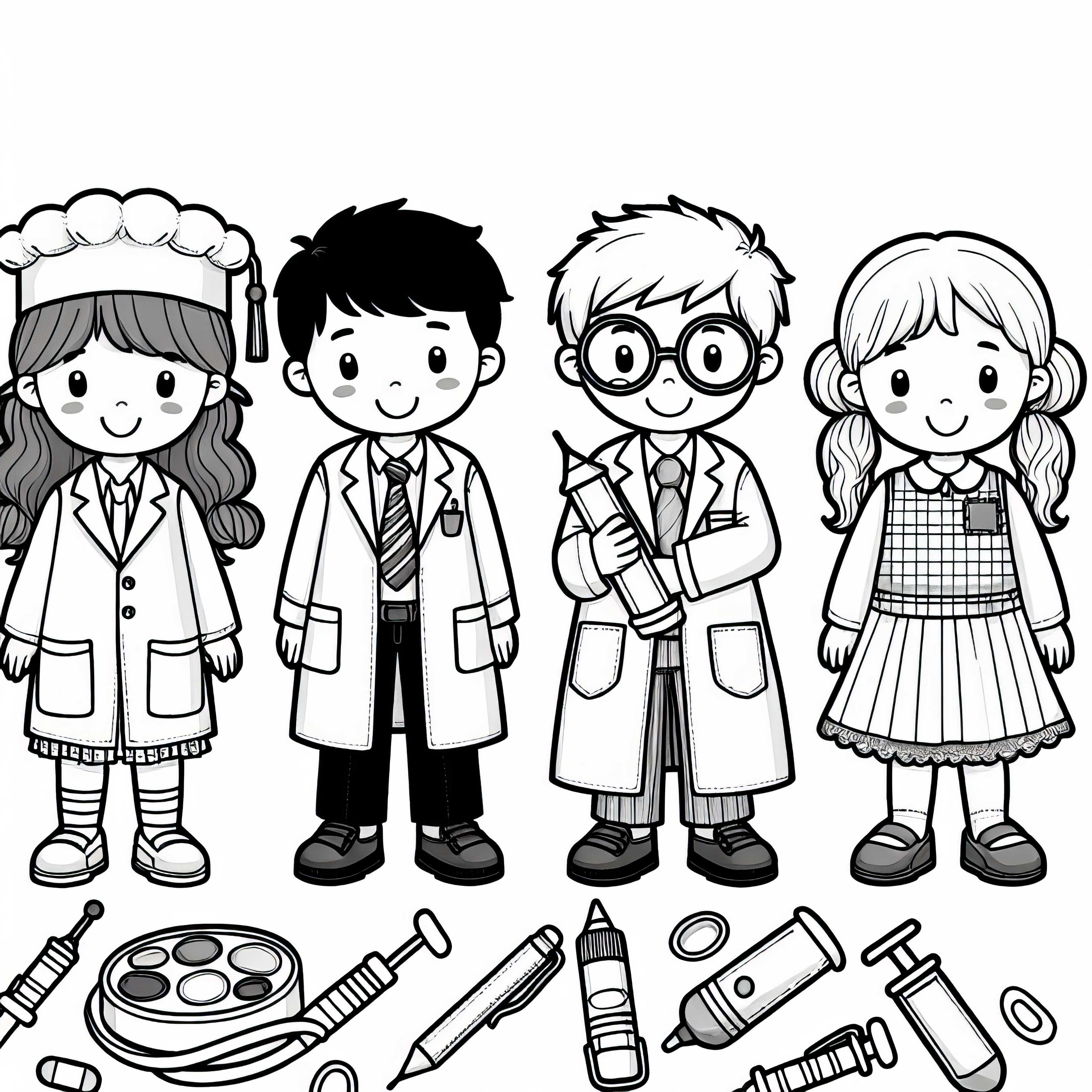 Niños disfrazados de científicos - Dibujo para colorear gratuito