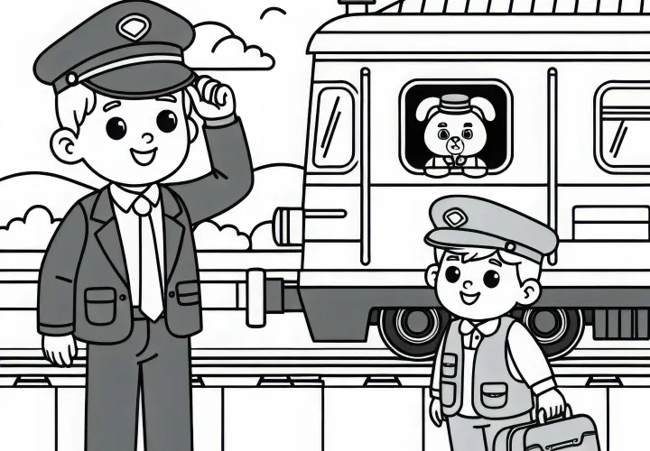 Masinis di stasiun – Cetak warna sederhana dan gratis