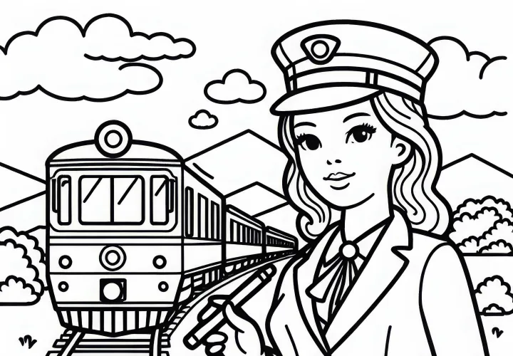 Gambar mewarnai kondektur di jalur kereta gratis