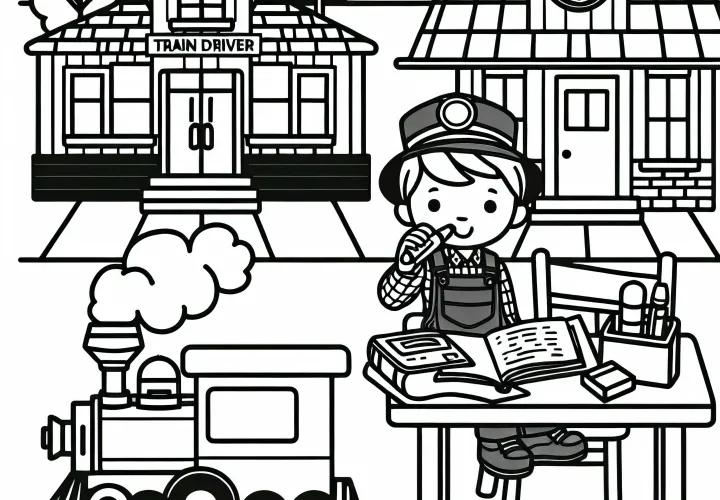 Gambar mewarnai stasiun kereta di kota kecil untuk anak laki-laki dan perempuan