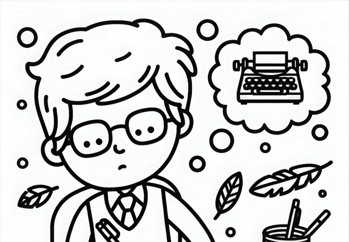 Schriftsteller, der in Notizbuch schreibt – Ausmalbild gratis Schriftsteller, der in Notizbuch schreibt – Ausmalbild gratis