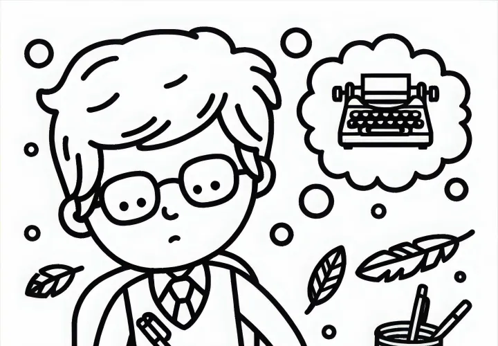 Forfatter, der skriver i noter – Gratis tegning til farvelægning
