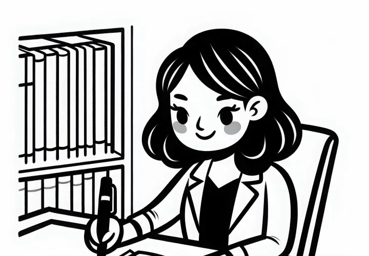 Schriftstellerin beim Überarbeiten eines Manuskripts – Malvorlage gratis