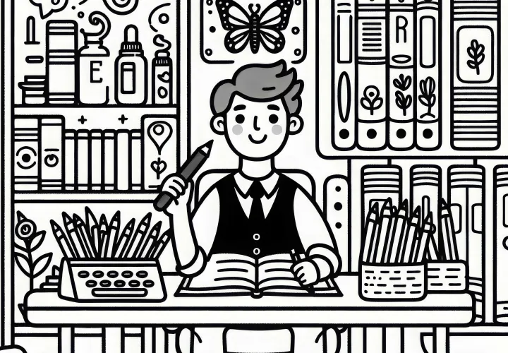 Forfatterens bogreol - download gratis farvelægningsskabelon