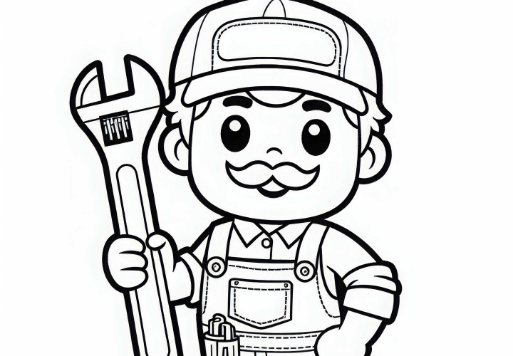 Mecánico con llave en la mano - plantilla para colorear gratis