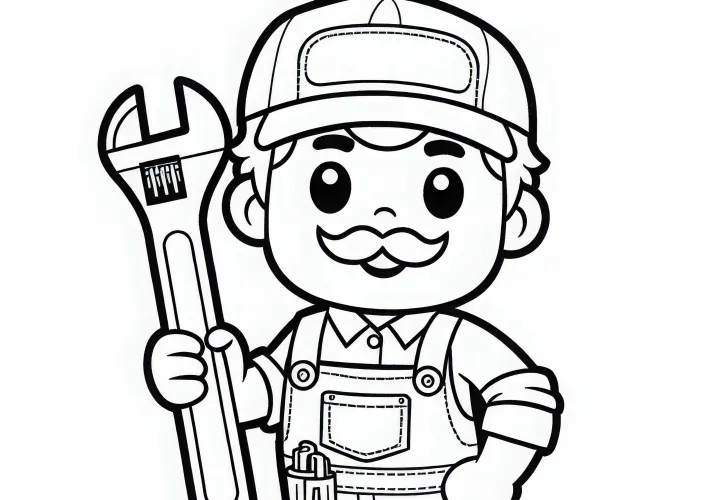 Mecánico con llave en la mano - plantilla para colorear gratis