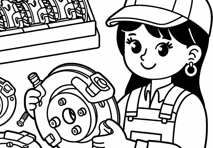 Mecánica montando pastillas de freno - Dibujo para colorear gratis
