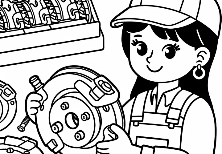 Mecánica montando pastillas de freno - Dibujo para colorear gratis
