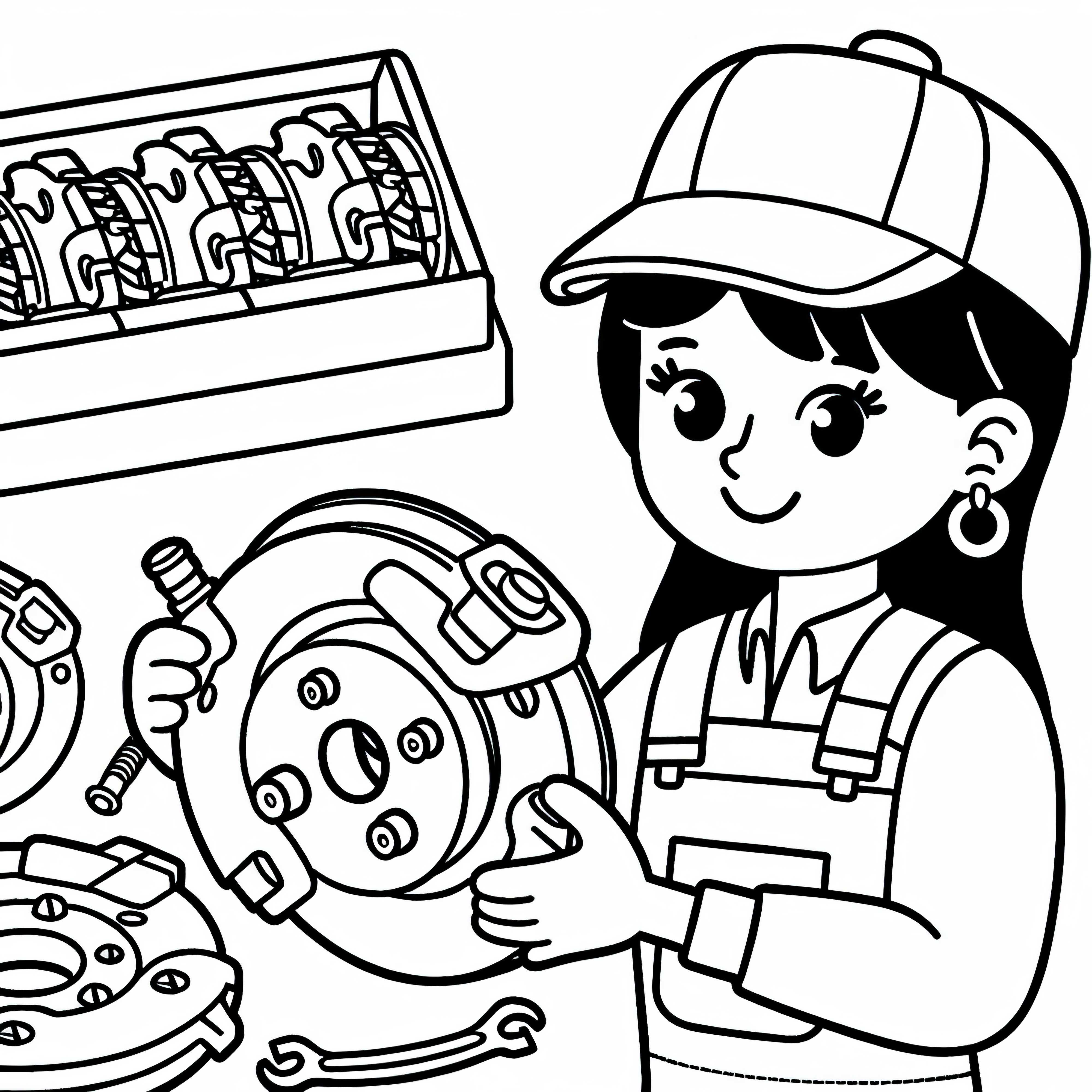 Mecánica montando pastillas de freno - Dibujo para colorear gratis
