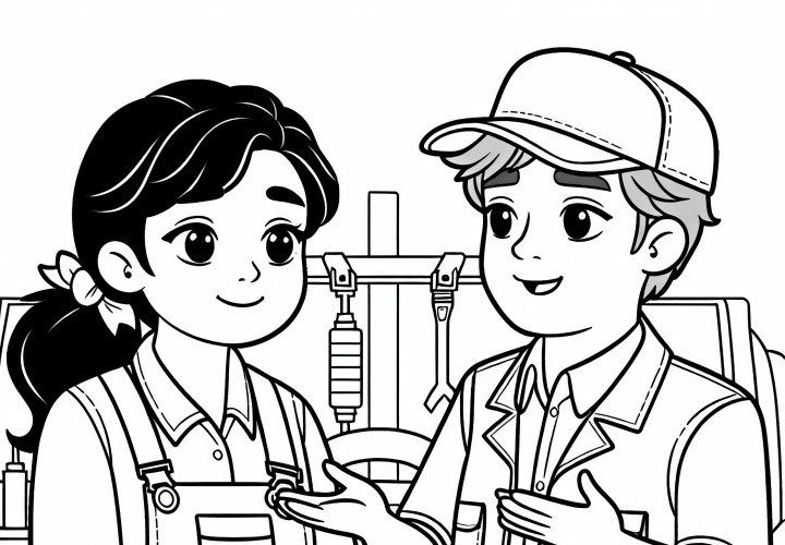 La mecánica explica a los clientes las reparaciones realizadas - Dibujo para colorear gratuito