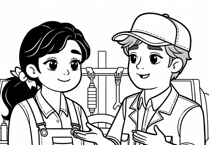 La mecánica explica a los clientes las reparaciones realizadas - Dibujo para colorear gratuito
