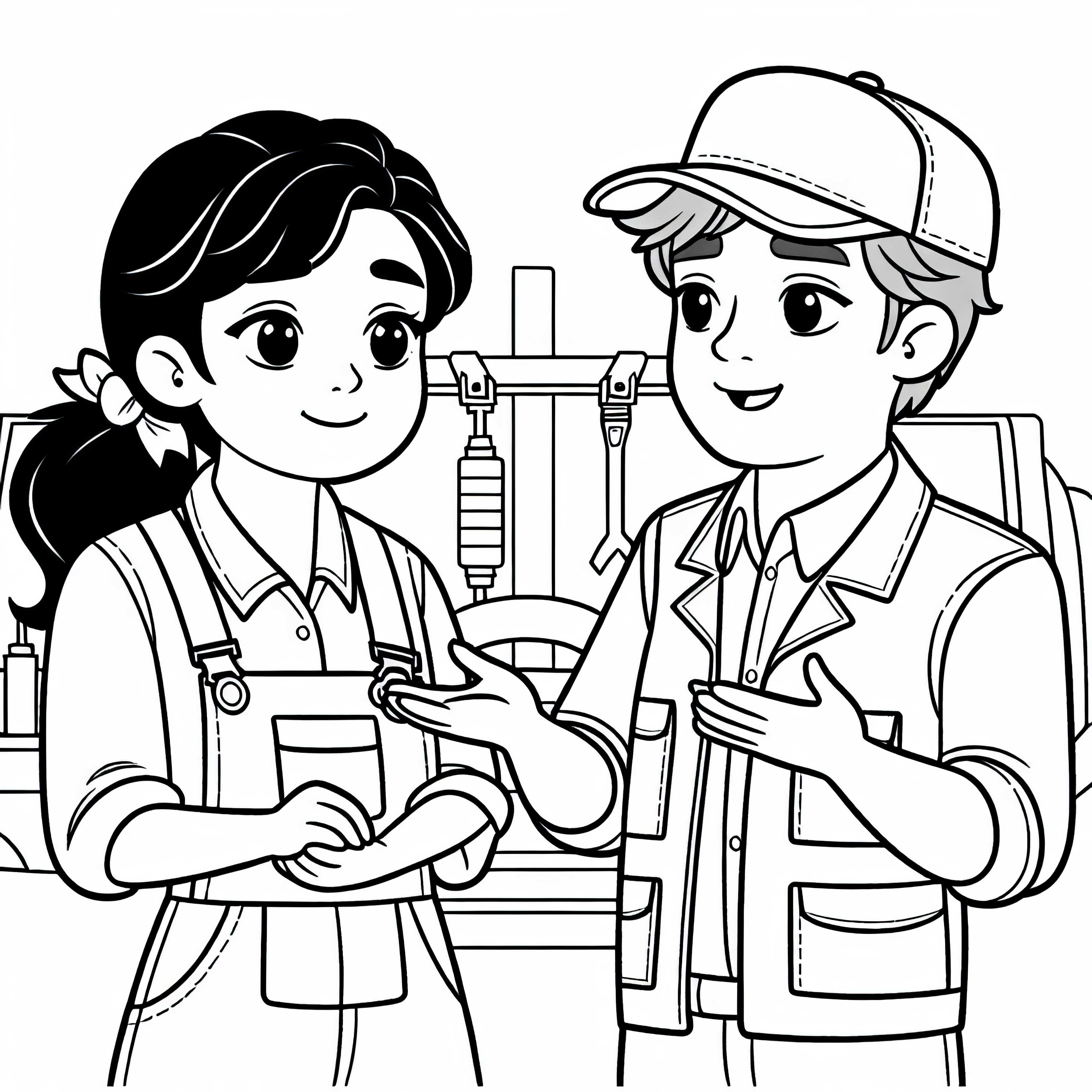 Mecánica explica a los clientes las reparaciones realizadas - Imagen para colorear gratis