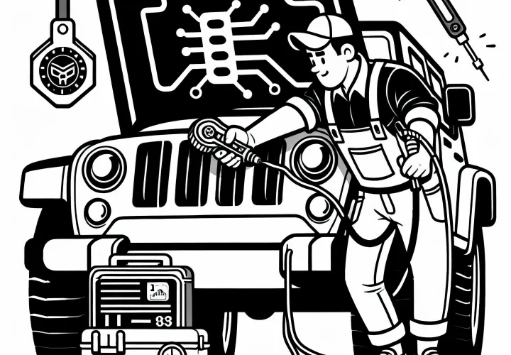 Mecánico diagnosticando un motor - Plantilla de dibujo gratis