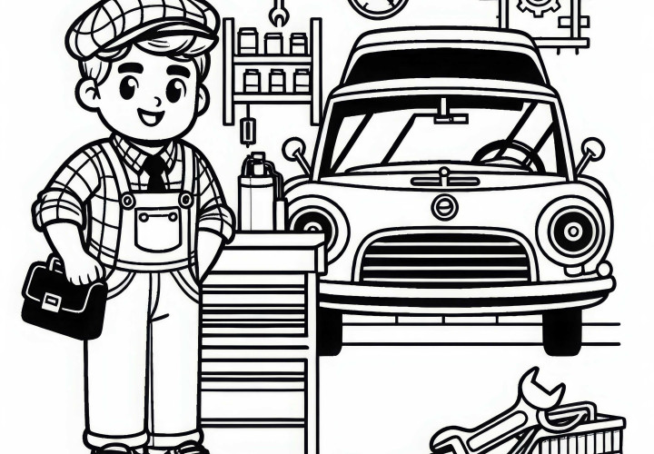 Taller de coches plantilla para colorear Fácil Gratis