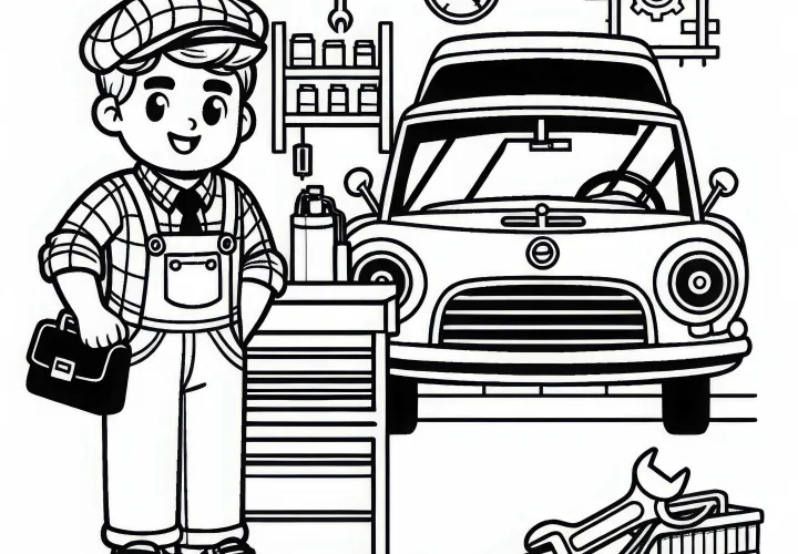 Taller de coches plantilla para colorear Fácil Gratis