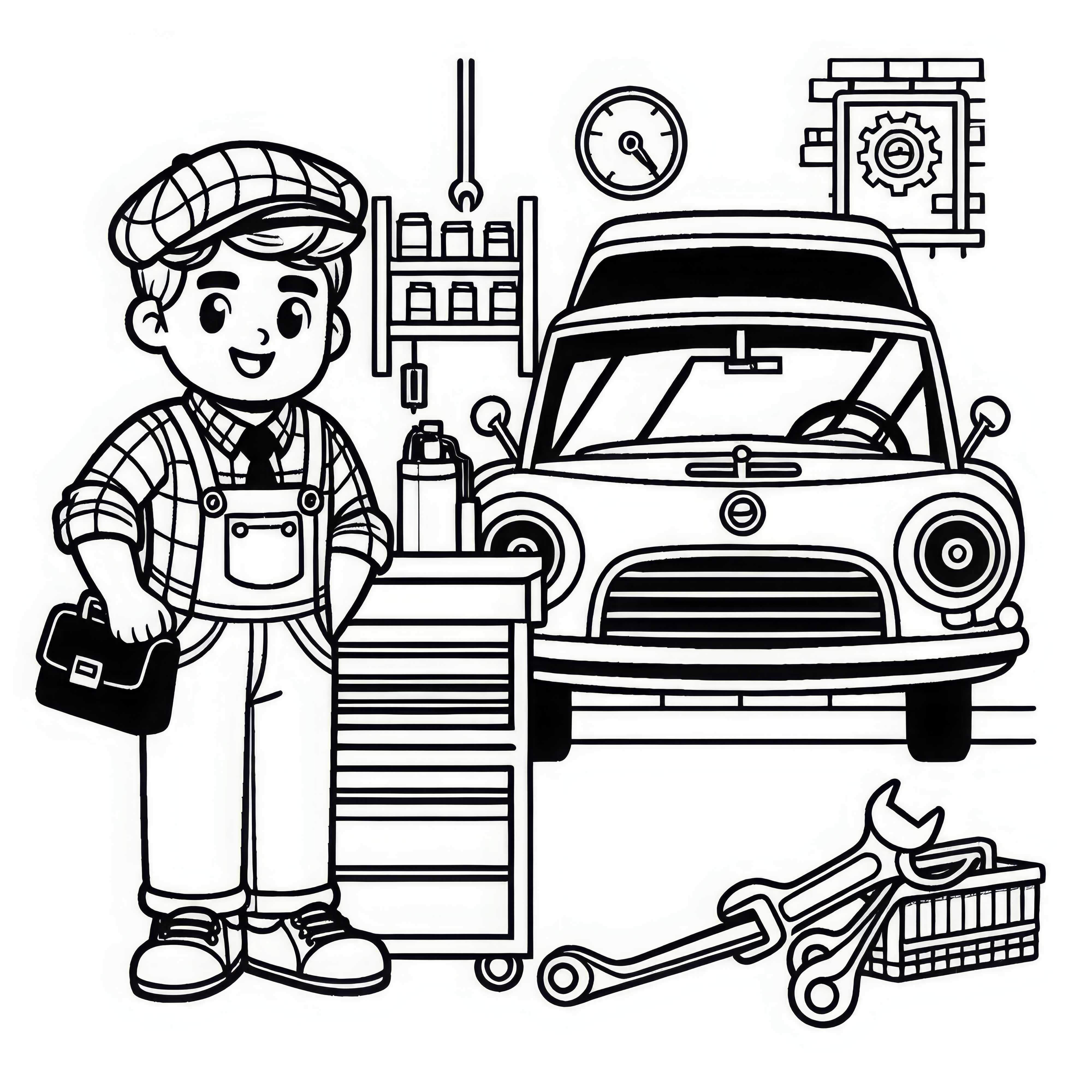 Taller de coches plantilla para colorear sencilla gratis