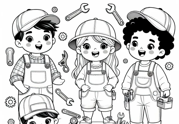 Niños que se disfrazan de mecánicos - Dibujo para colorear gratis