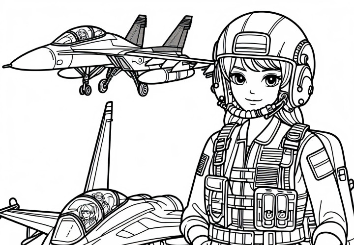 Piloto de caza dibujo para colorear gratis
