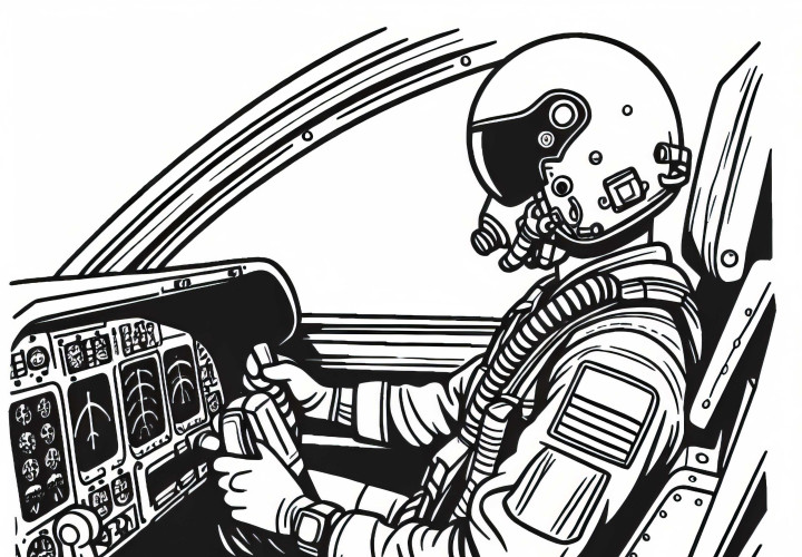 Piloto en la cabina de un caza - Dibujo para colorear gratis