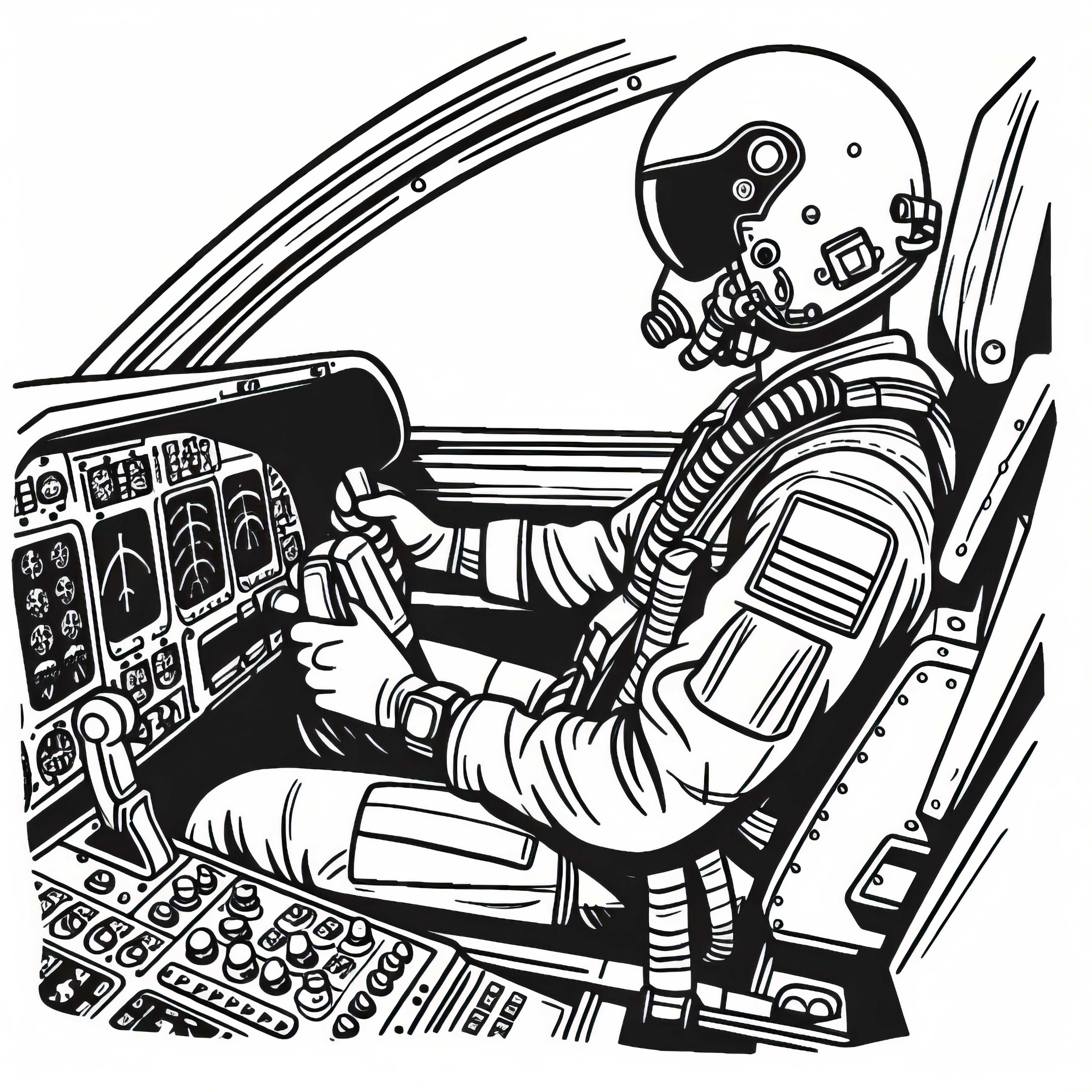 Piloto en la cabina de un caza - Dibujo para colorear gratis