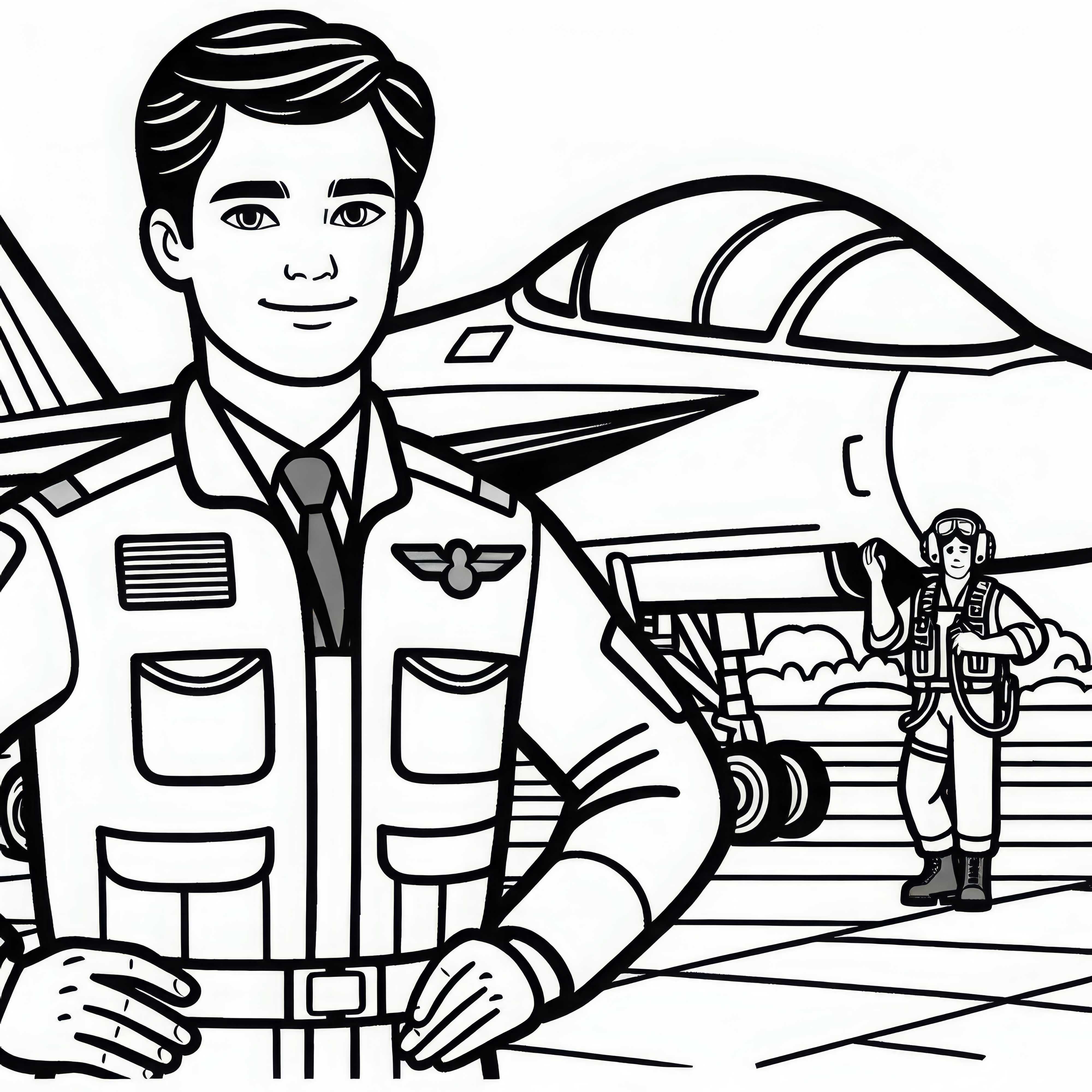 Piloto inspeccionando su jet antes del despegue - plantilla de colorear gratis