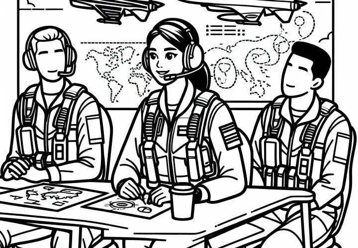 Piloto en reunión de operaciones con el equipo - plantilla para colorear gratis