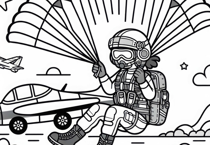 Piloto con paracaídas - Imagen para colorear gratuita