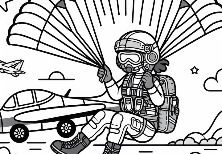 Piloto con paracaídas - Imagen para colorear gratuita