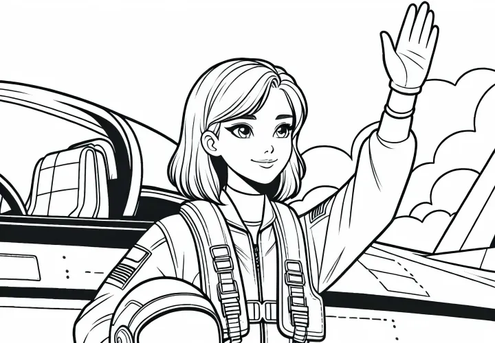 Pilotona frente al jet – Dibujo para colorear gratis para descargar
