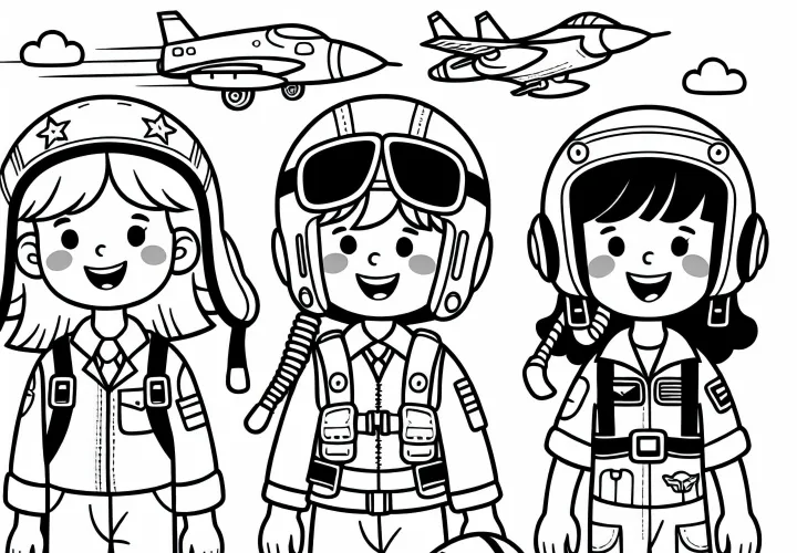 Niños disfrazados de pilotos - Dibujo para colorear fácil y gratuito