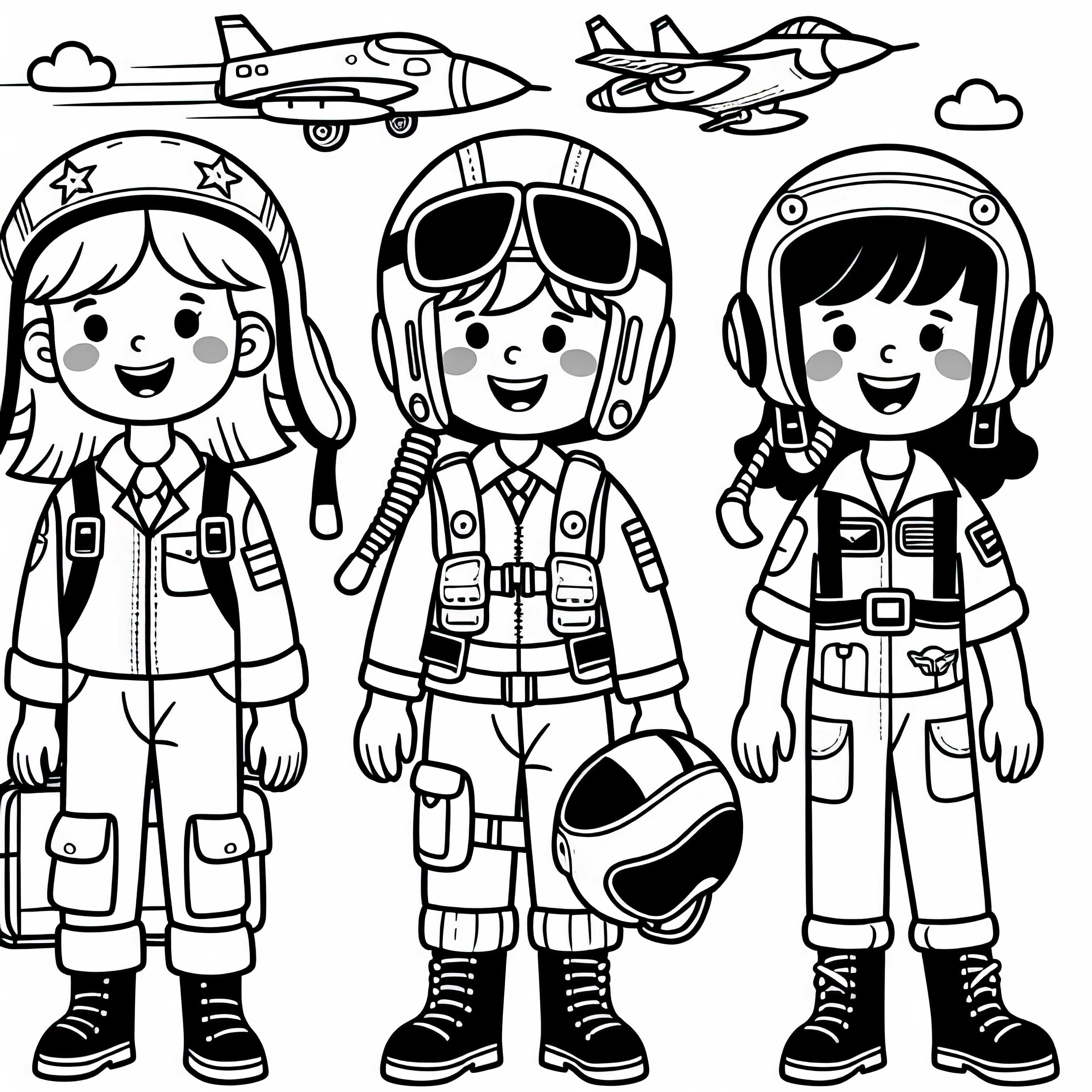 Niños que se disfrazan de pilotos - Dibujo para colorear fácil y gratuito
