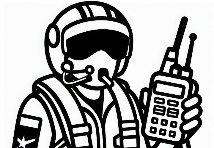 Imagen para colorear de un piloto de caza – Motivo de radio gratis