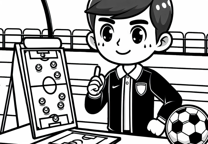 Fußballtrainer mit Taktiktafel – Ausmalbild zum Gratis-Download Fußballtrainer mit Taktiktafel – Ausmalbild zum Gratis-Download