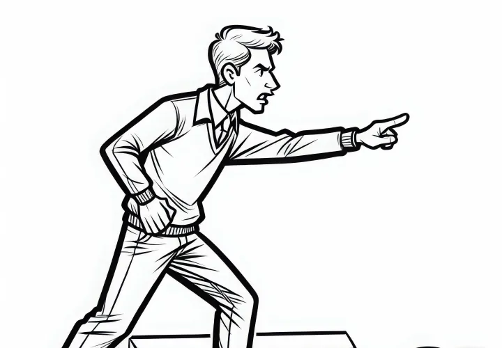 Fußballtrainer gibt Anweisungen am Spielfeldrand – Malvorlage kostenlos