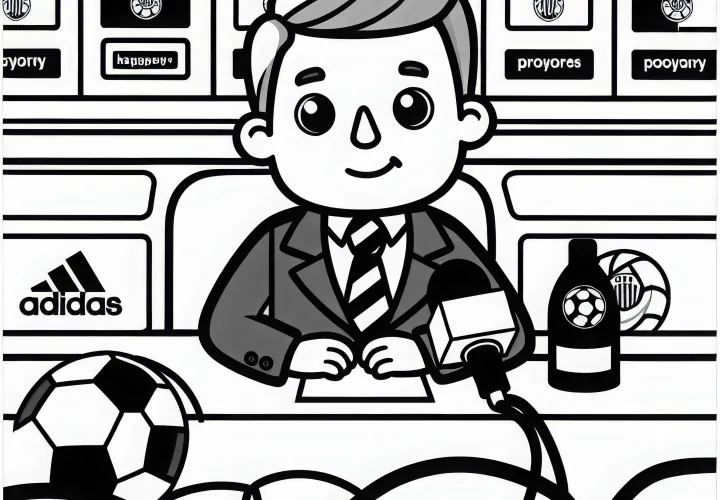 Fußballtrainer bei Pressekonferenz nach Spiel – Ausmalbild kostenlos