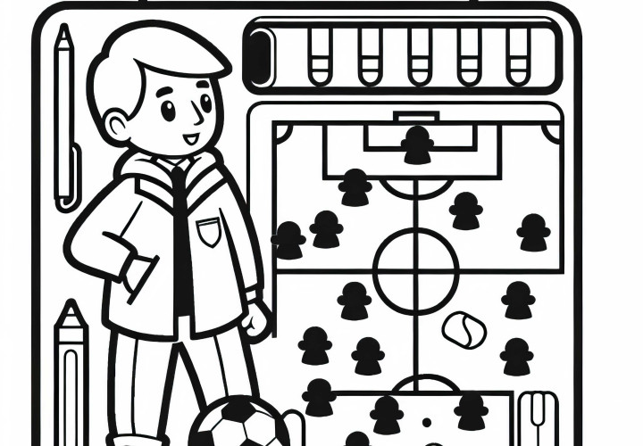 Taktiktafel eines Fußballtrainers mit Magneten für Spielzüge – Ausmalbild gratis Taktiktafel eines Fußballtrainers mit Magneten für Spielzüge – Ausmalbild gratis