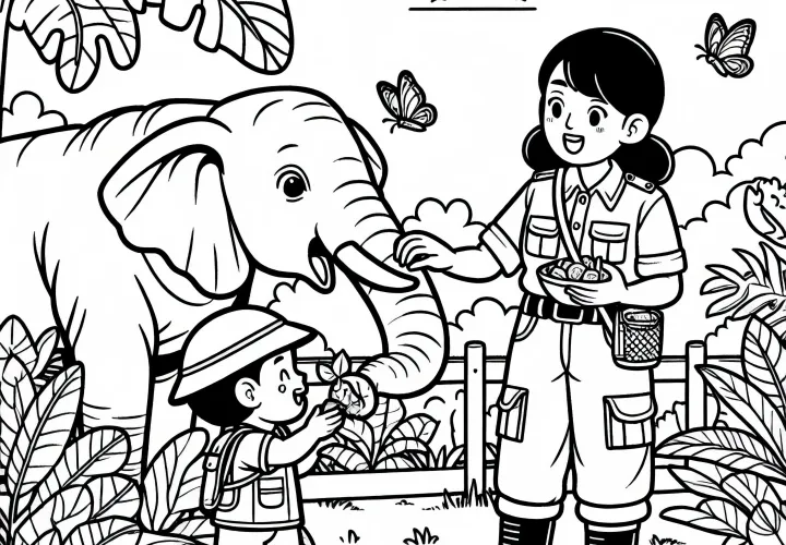 Tierpflegerin füttert Elefanten Malvorlage gratis