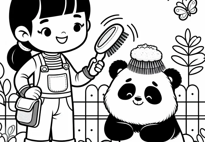 Tierpflegerin bei der Pflege eines Pandas – Ausmalbild einfach kostenlos