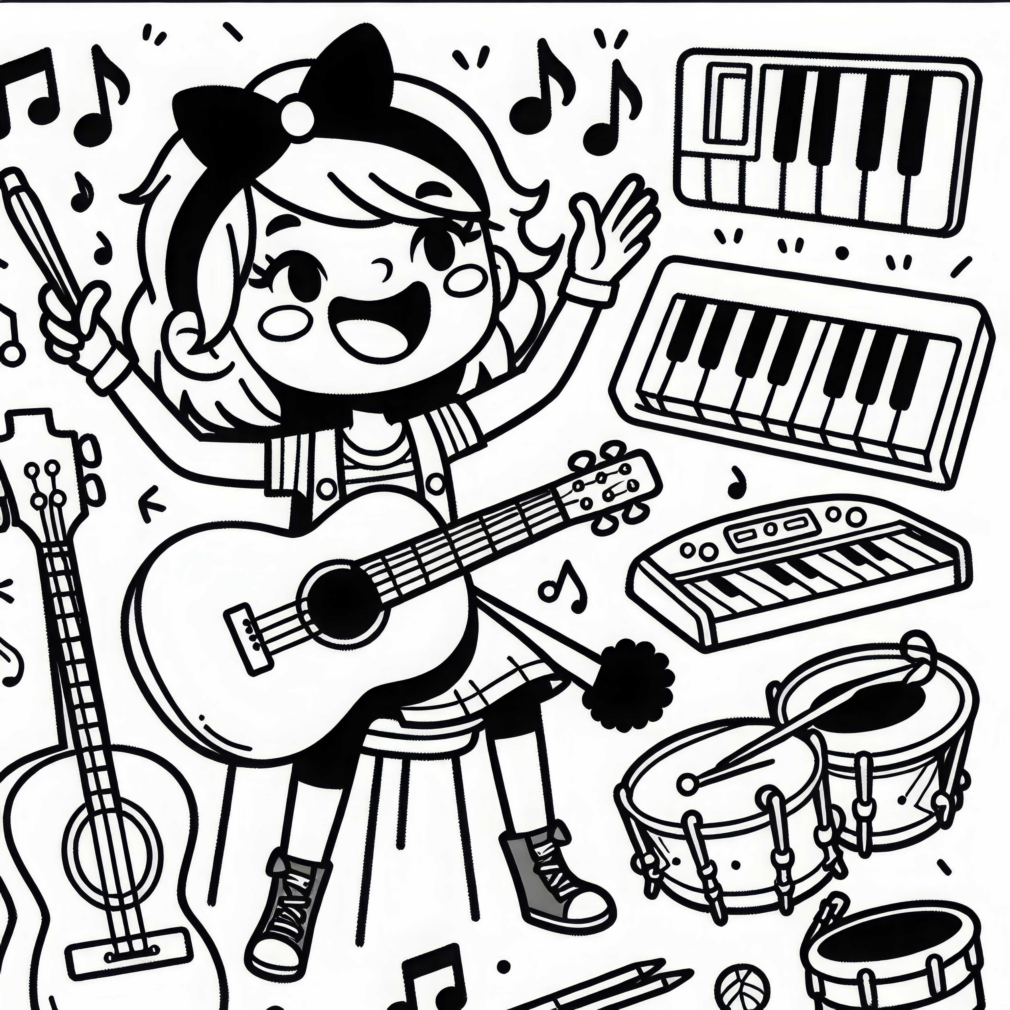 Ausmalbild einer Musikerin – Einfach und Kostenlos