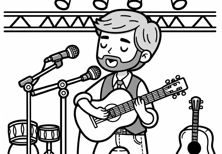 Musiker spielt Gitarre auf Bühne – Malvorlage kostenlos Musiker spielt Gitarre auf Bühne – Malvorlage kostenlos
