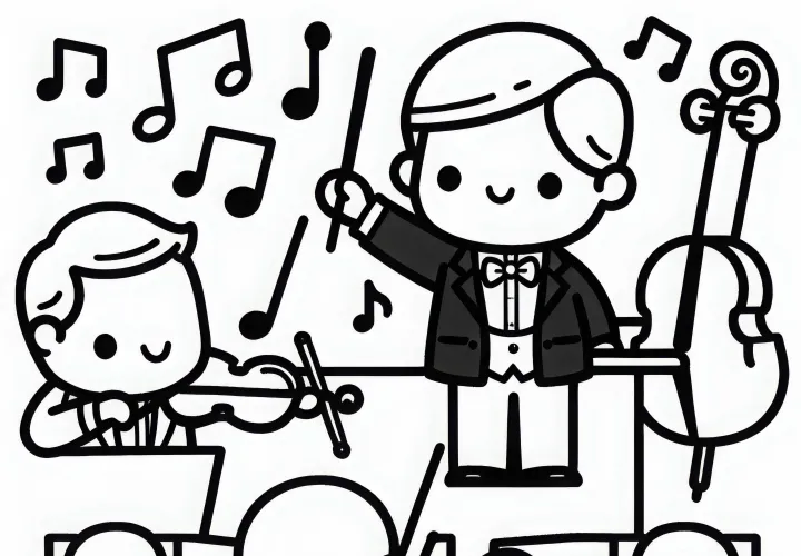 Musiker dirigiert Orchester - Malvorlage einfach gratis