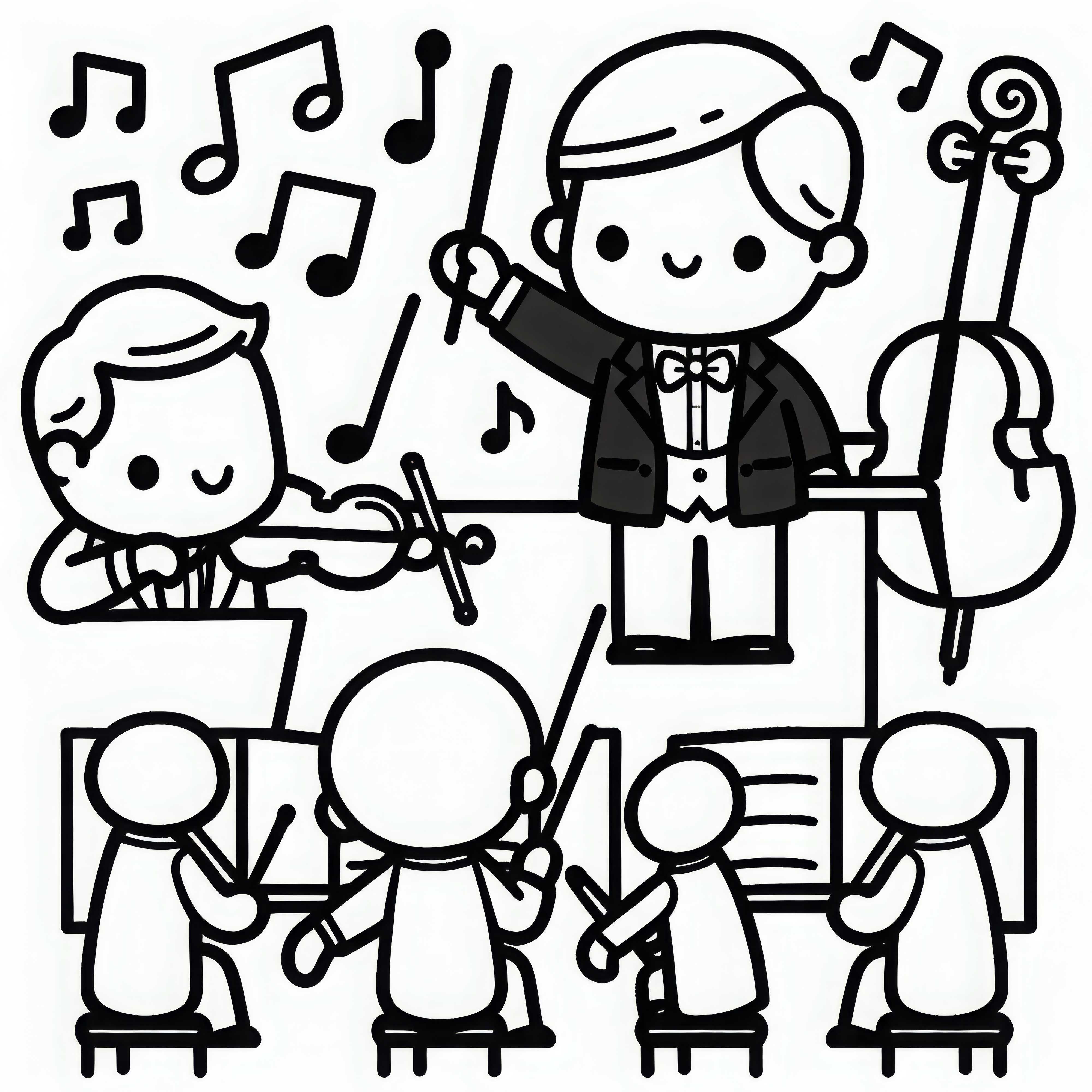 Musiker dirigiert Orchester - Malvorlage einfach gratis