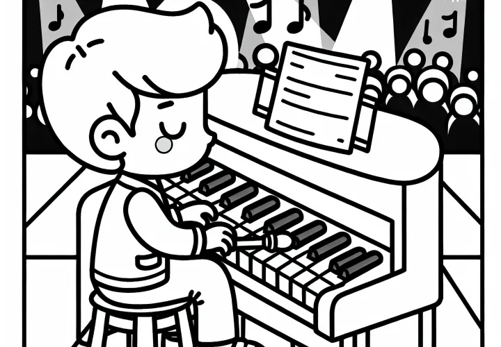 Musiker spielt Klavier auf Konzert – Ausmalbild einfach gratis
