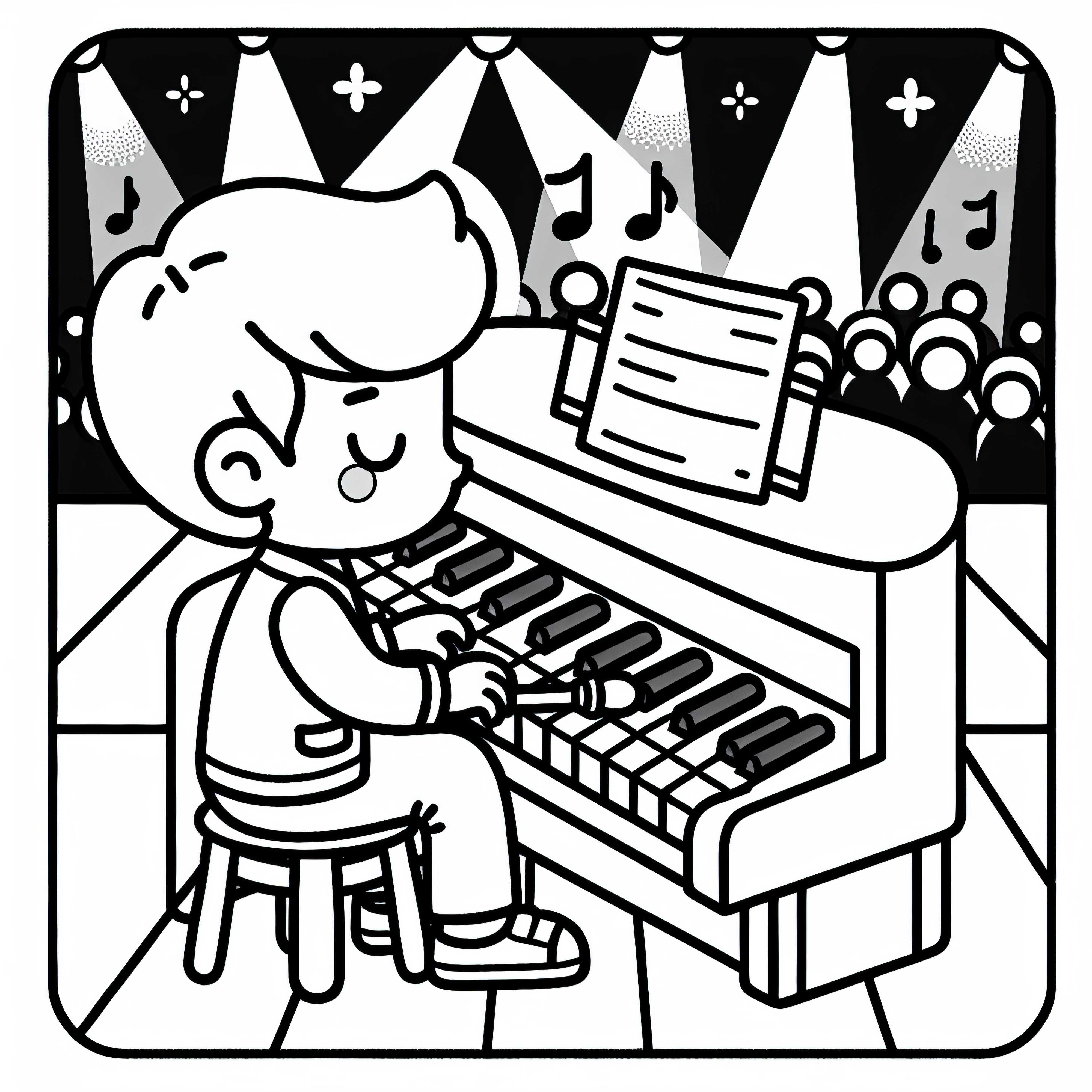 Musiker spielt Klavier auf Konzert – Ausmalbild einfach gratis