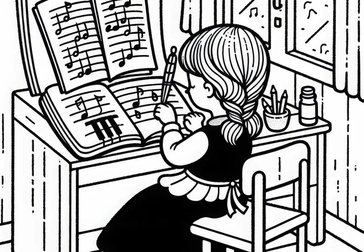 Musikerin Komponiert – Malvorlage Gratis